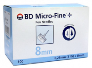 BD Micro Fine+ Pl Ag Caneta 8mm x100